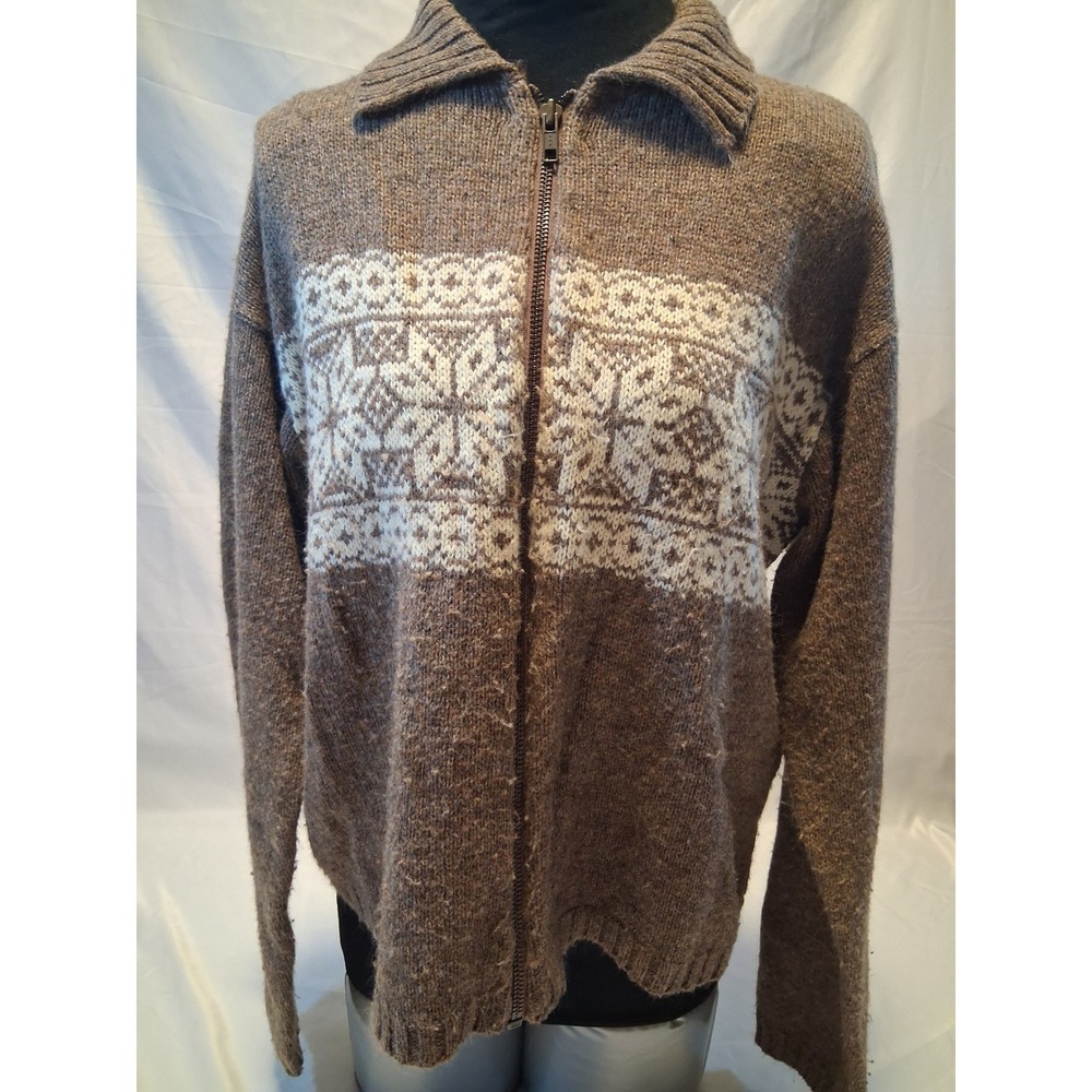 Maurices Vintage Brown Fair Isle Full Zip Wool Blend Sweater Cardigan Large